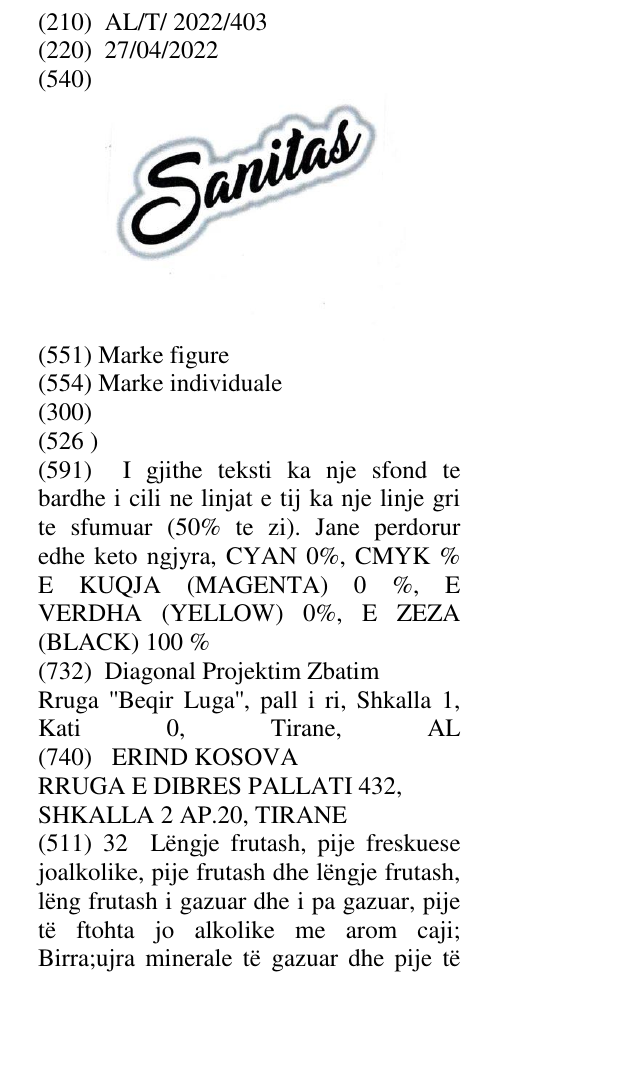 Zëri i markës SANITAS në buletin