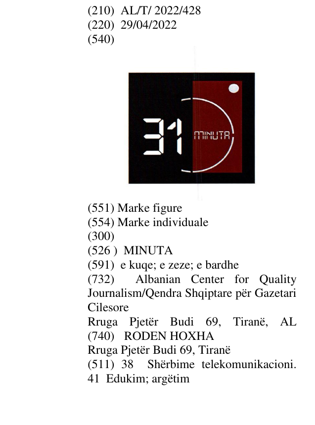Zëri i markës MINUTA në buletin
