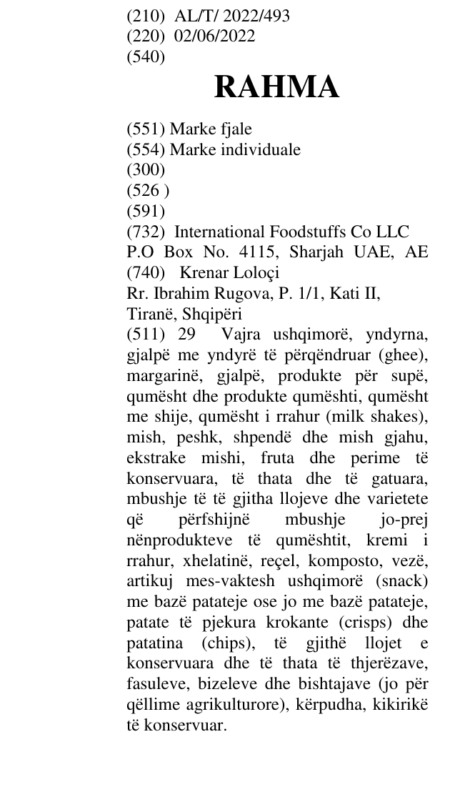Zëri i markës RAHMA në buletin
