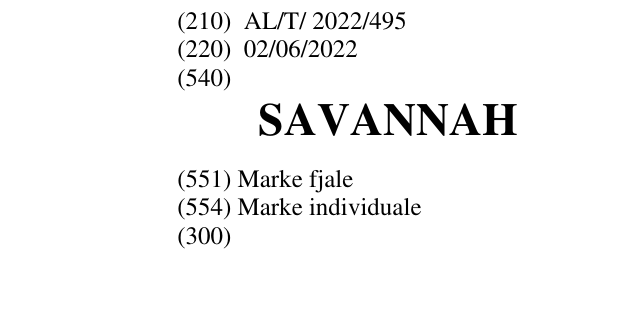 Zëri i markës SAVANNAH në buletin