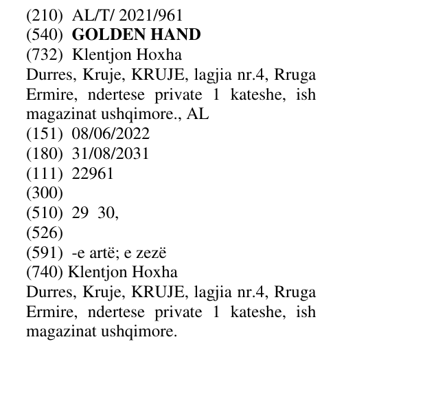 Zëri i markës GOLDEN HAND në buletin