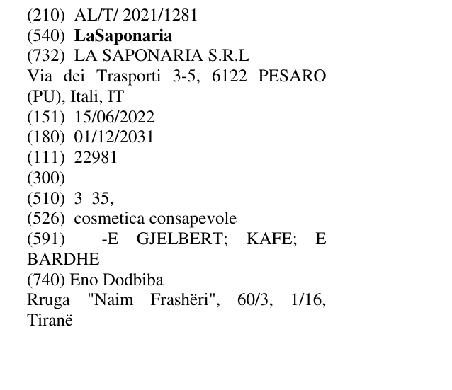 Zëri i markës LaSaponaria në buletin