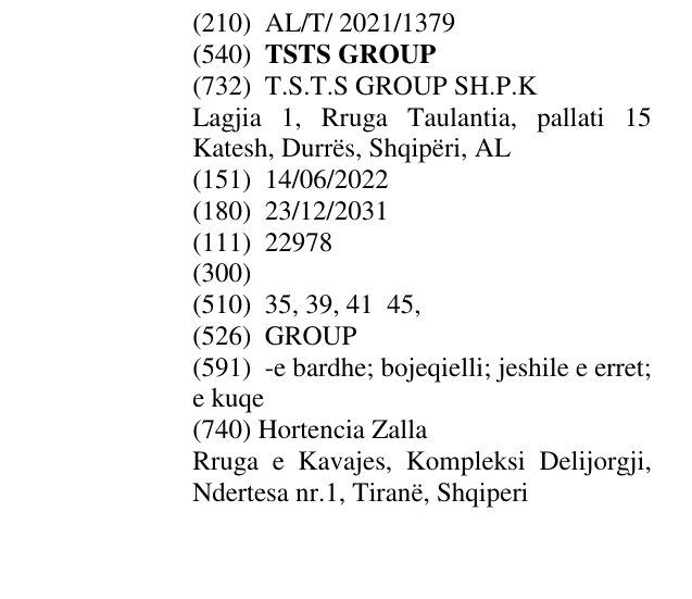 Zëri i markës TSTS GROUP në buletin