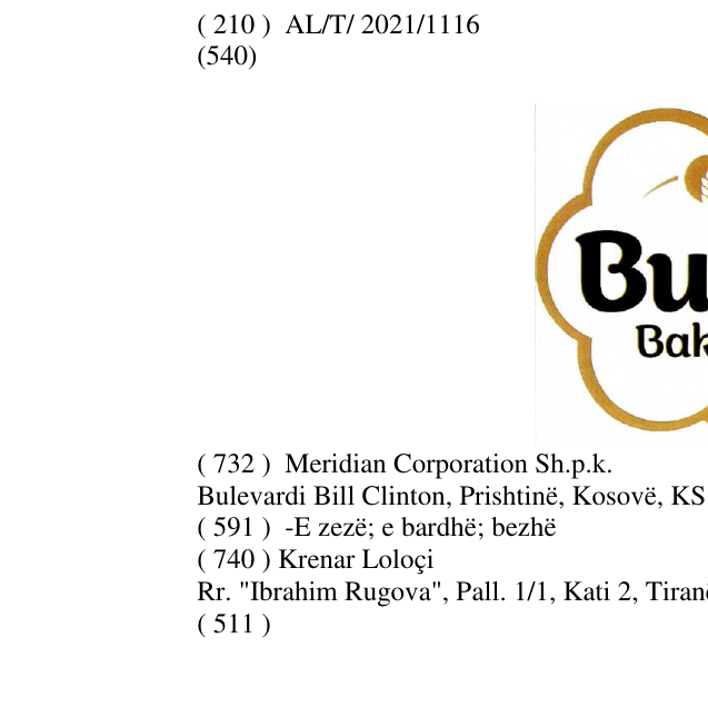 Zëri i markës Buka BAKERY në buletin