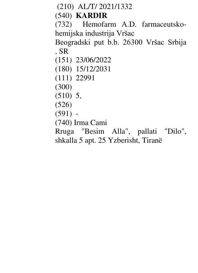 Zëri i markës KARDIR në buletin