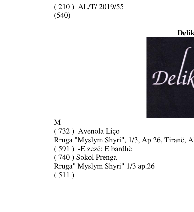 Zëri i markës Delikatesë M në buletin