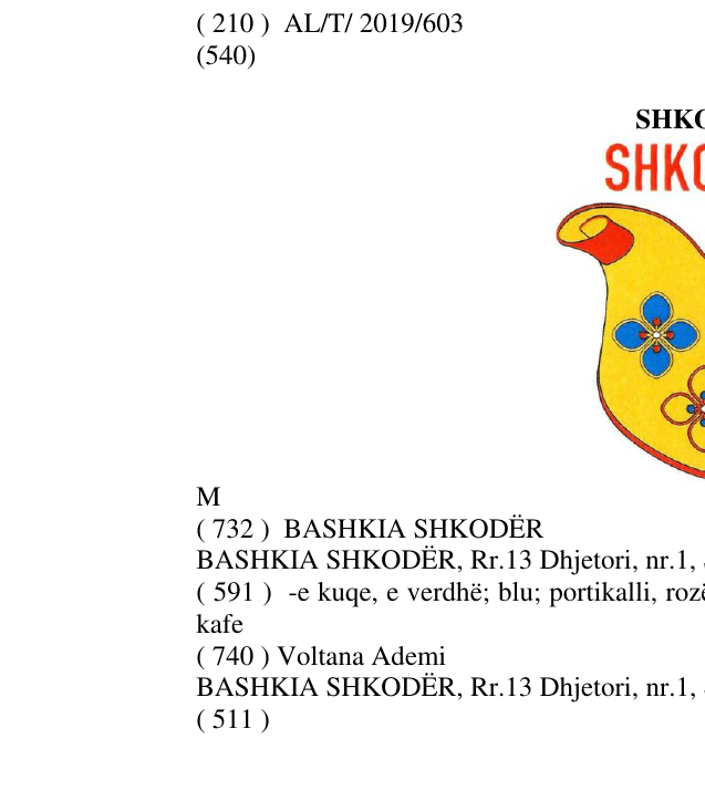 Zëri i markës SHKODRA M në buletin