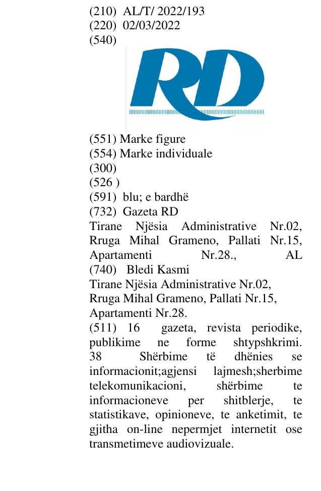 Zëri i markës RD në buletin