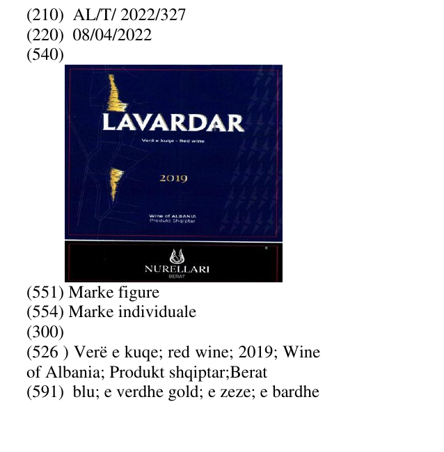 Zëri i markës Verë e kuqe; red wine; 2019; Wine of Albania; Produkt shqiptar;Berat në buletin