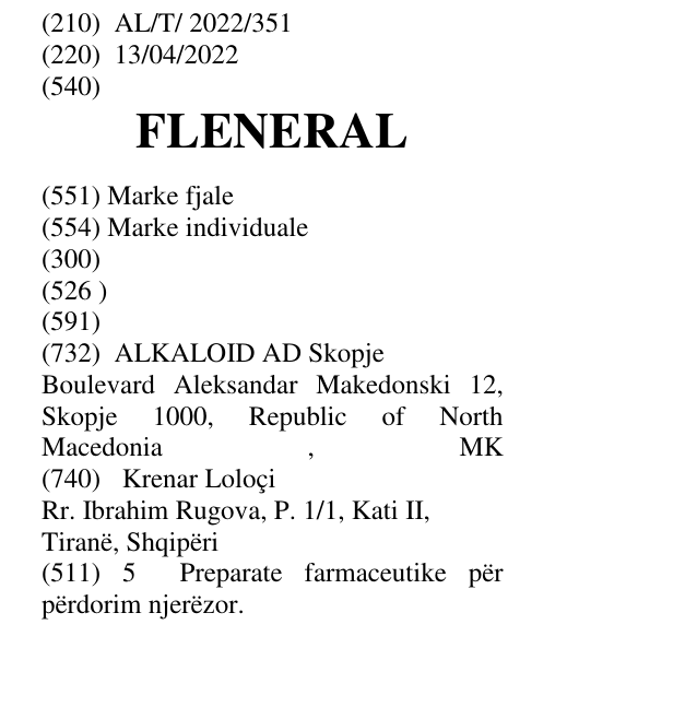 Zëri i markës FLENERAL në buletin