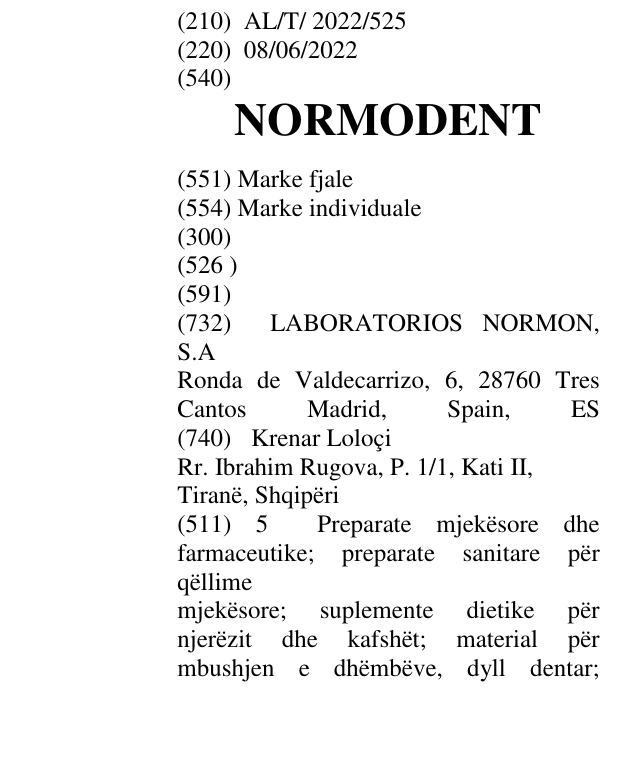 Zëri i markës NORMODENT në buletin