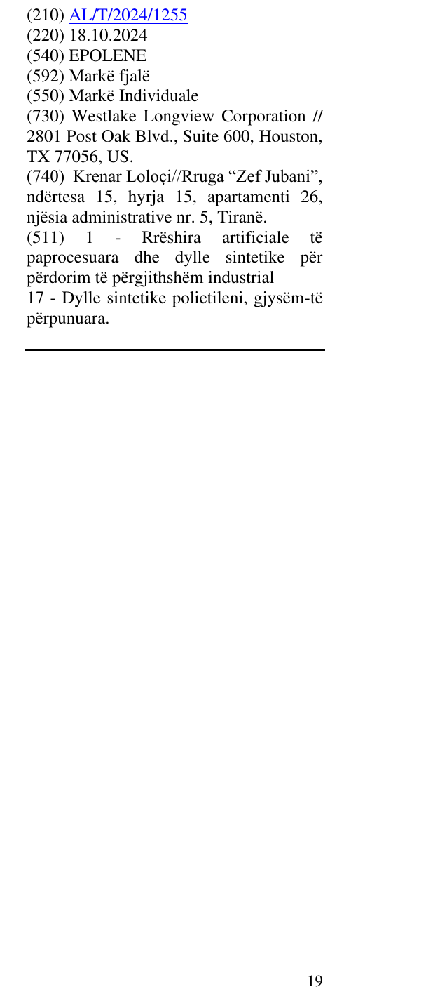 Zëri i markës EPOLENE në buletin