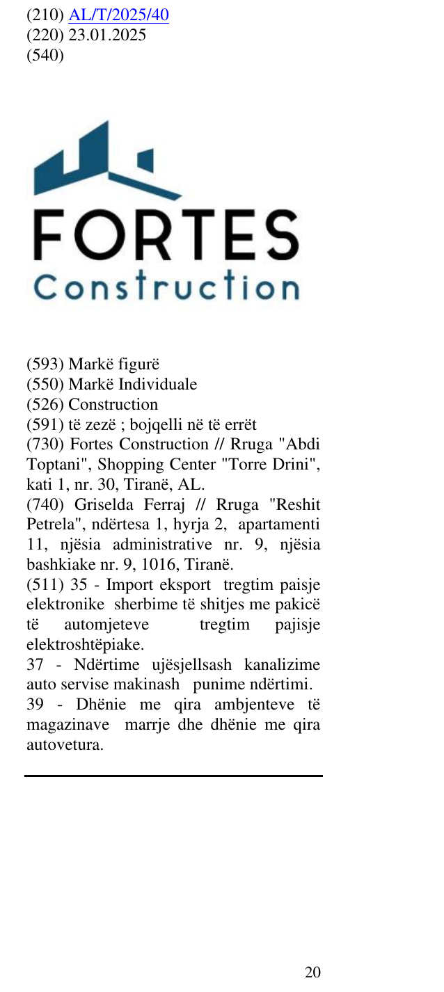 Zëri i markës Construction në buletin