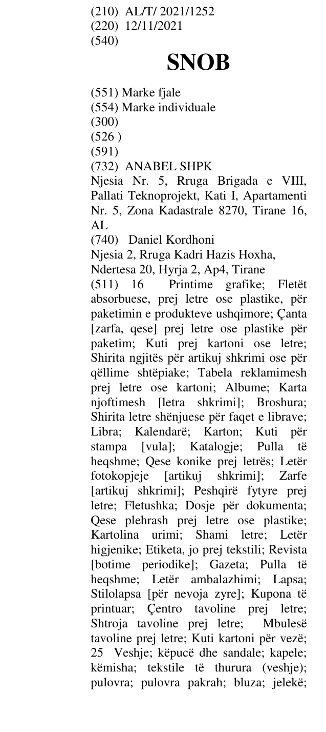 Zëri i markës SNOB në buletin