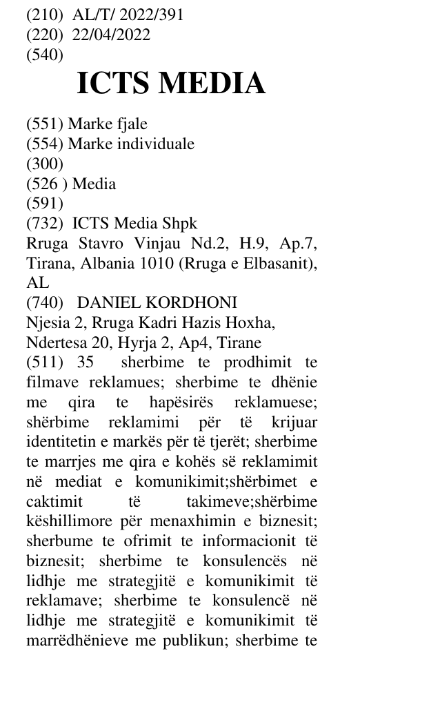 Zëri i markës ICTS MEDIA në buletin