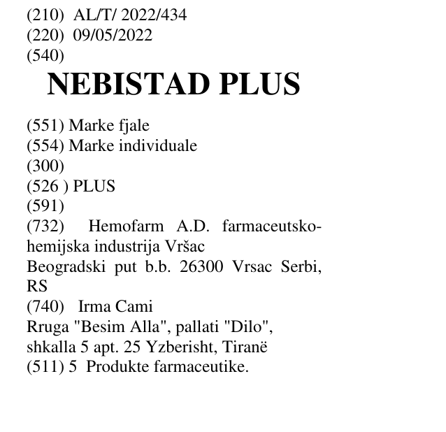 Zëri i markës NEBISTAD PLUS në buletin