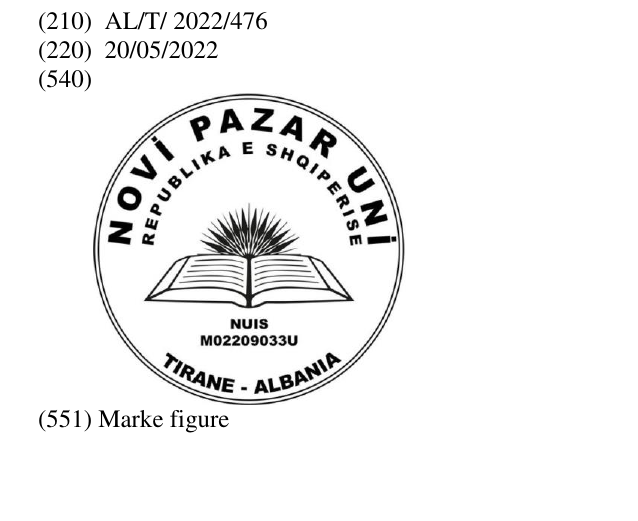Zëri i markës REPUBLIKA E SHQIPËRISË; NUIS M02209033U; TIRANË - ALBANIA; UNI në buletin