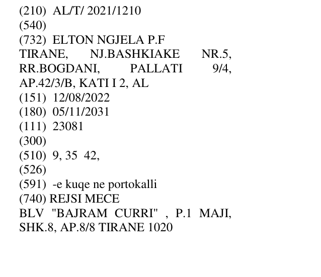 Zëri i markës AL/T/2021/1210 në buletin