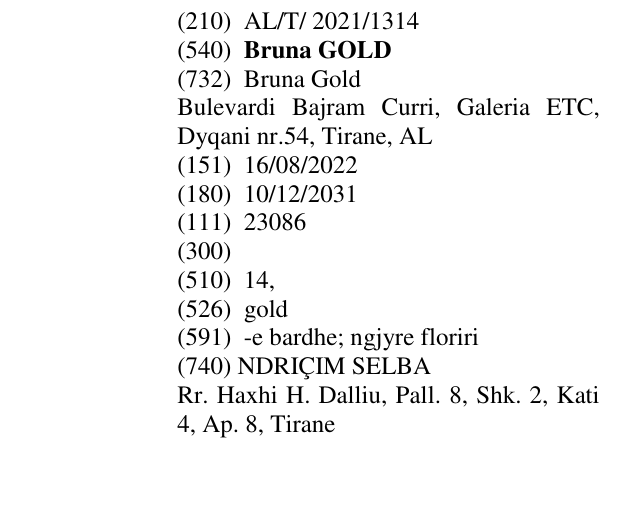 Zëri i markës Bruna GOLD në buletin