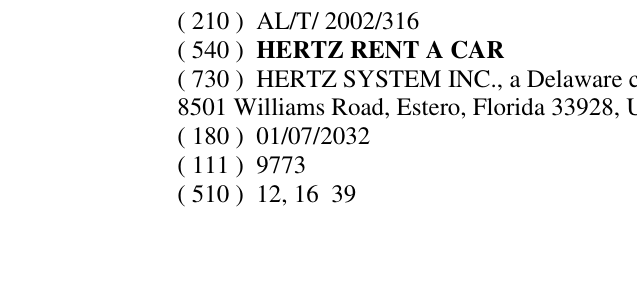 Zëri i markës HERTZ RENT A CAR në buletin