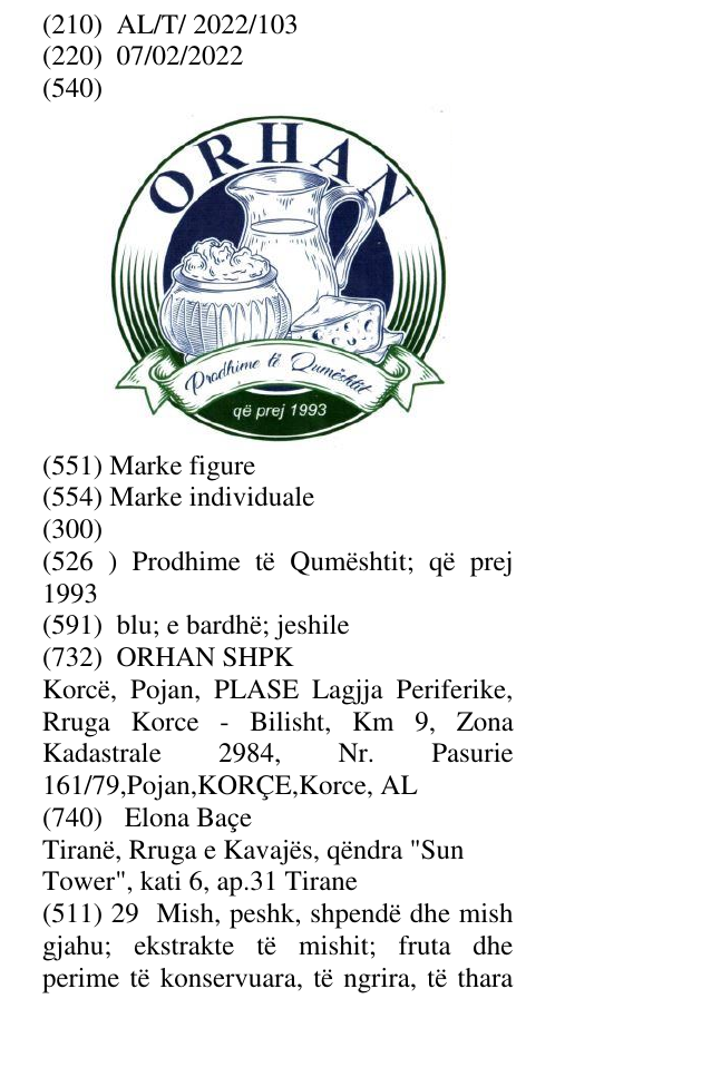 Zëri i markës Prodhime të Qumështit; që prej 1993 në buletin