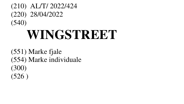 Zëri i markës WINGSTREET në buletin