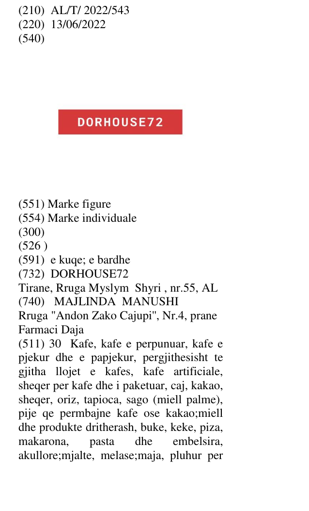 Zëri i markës DORHOUSE 72 në buletin