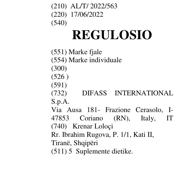 Zëri i markës REGULOSIO në buletin