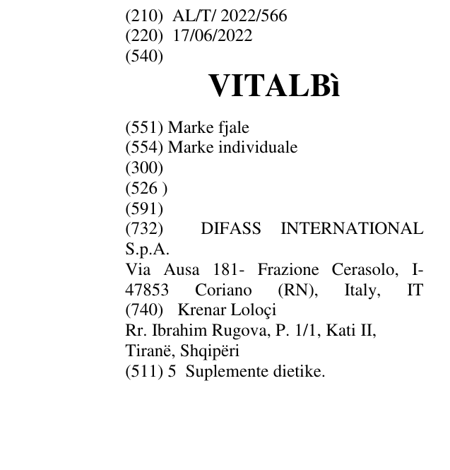 Zëri i markës VITALBì në buletin