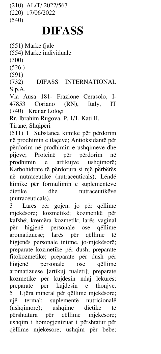 Zëri i markës DIFASS në buletin