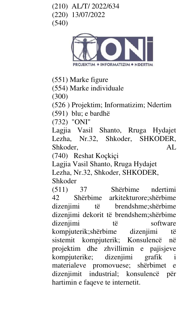 Zëri i markës Projektim; Informatizim; Ndertim në buletin