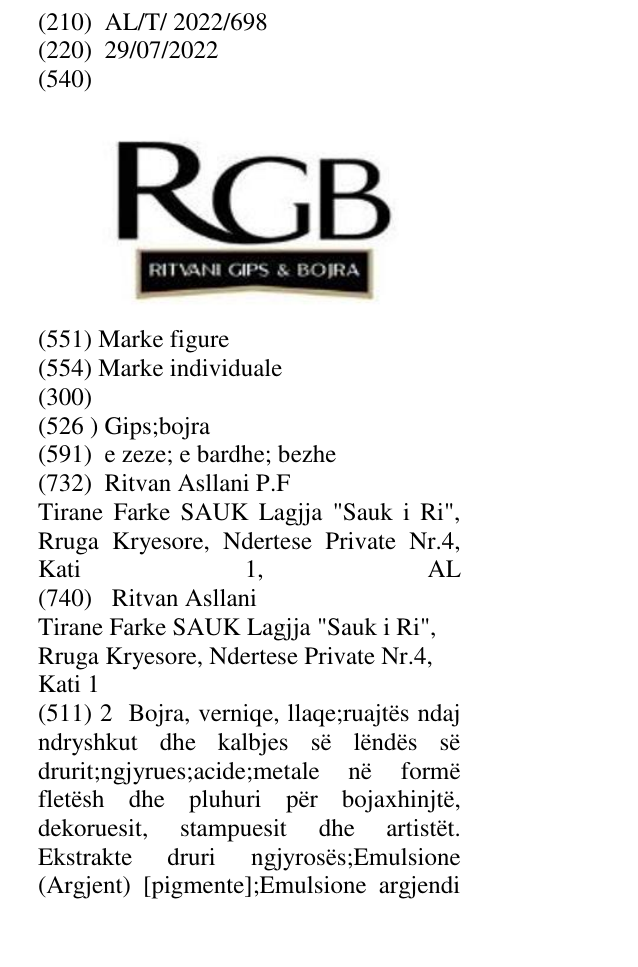 Zëri i markës Gips;bojra në buletin