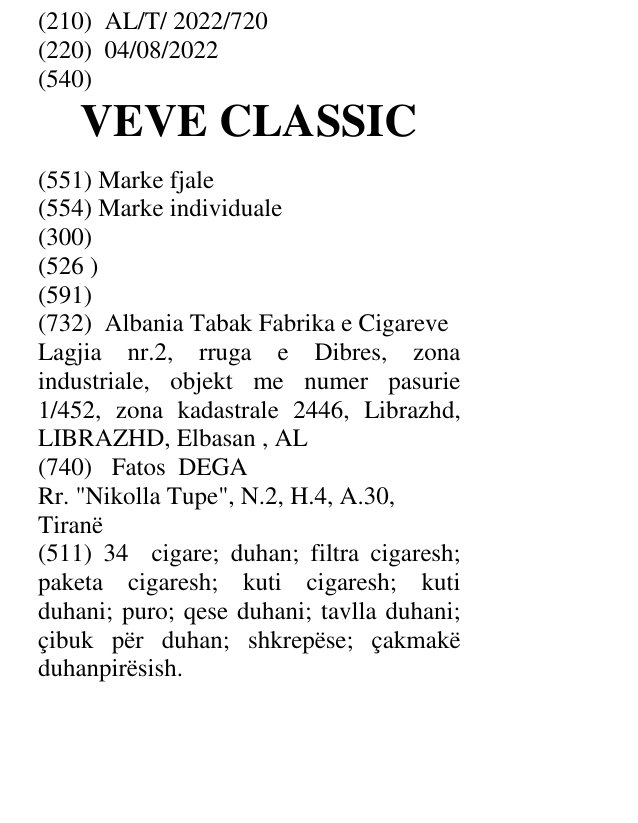 Zëri i markës VEVE CLASSIC në buletin