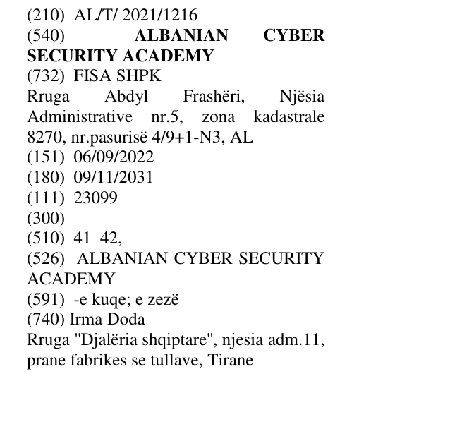 Zëri i markës ALBANIAN CYBER SECURITY ACADEMY në buletin