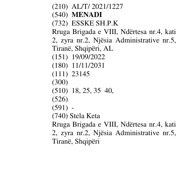 Zëri i markës MENADI në buletin