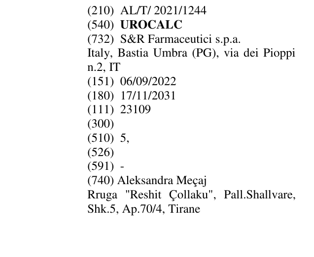 Zëri i markës UROCALC në buletin