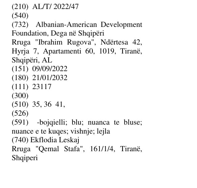 Zëri i markës AL/T/2022/47 në buletin