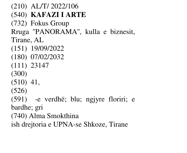 Zëri i markës KAFAZI I ARTE në buletin