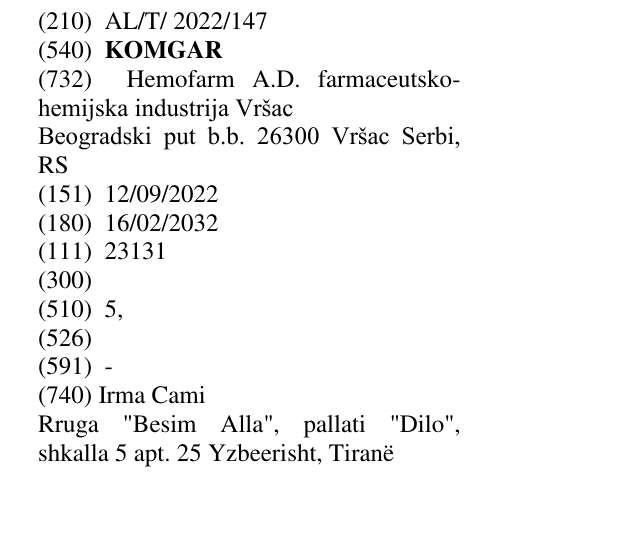 Zëri i markës KOMGAR në buletin