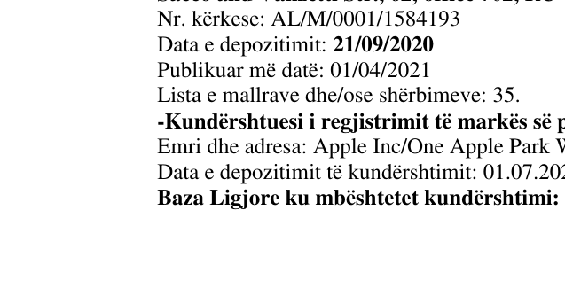 Zëri i markës AL/M/0001/1584193 në buletin