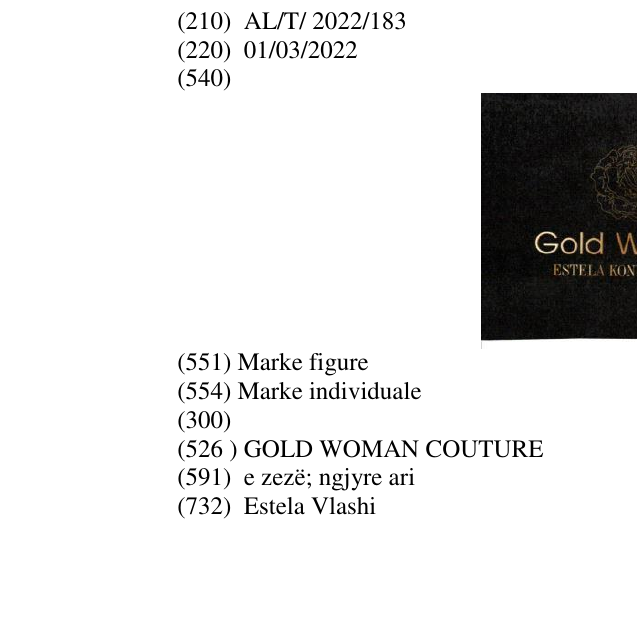 Zëri i markës GOLD WOMAN COUTURE në buletin