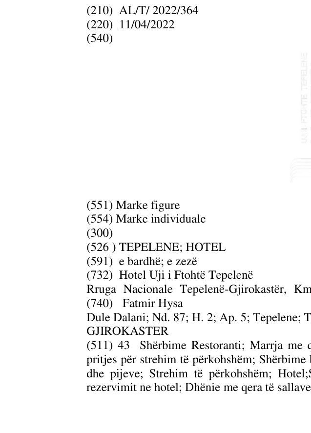 Zëri i markës TEPELENE; HOTEL në buletin