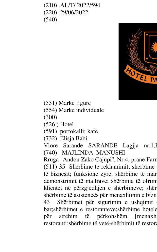 Zëri i markës Hotel në buletin