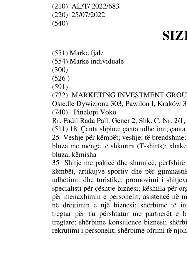 Zëri i markës SIZEER në buletin