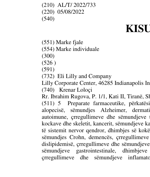 Zëri i markës KISUNLA në buletin