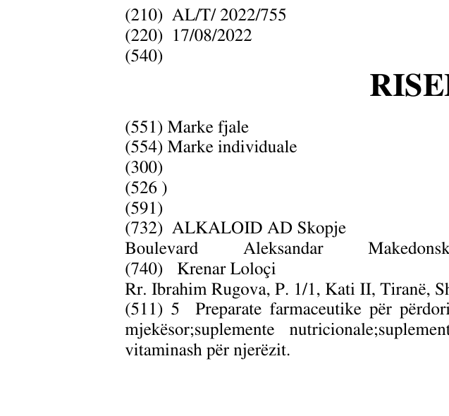 Zëri i markës RISEFTIM në buletin