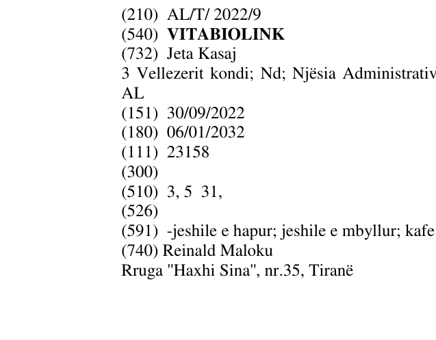 Zëri i markës VITABIOLINK në buletin