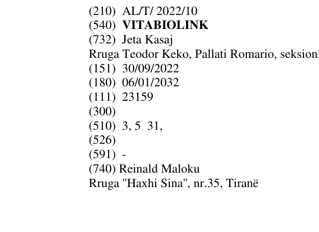 Zëri i markës VITABIOLINK në buletin