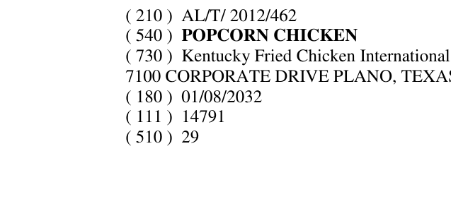 Zëri i markës POPCORN CHICKEN në buletin