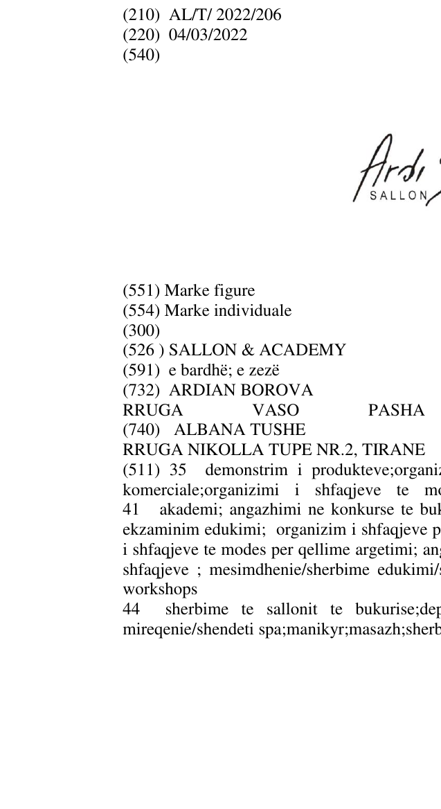 Zëri i markës SALLON & ACADEMY në buletin